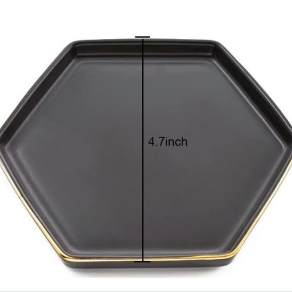Hexagonal Ceramic Jewelry Tray - Small Rings & Earrings Dish - Key Tray (Black) - Picture 3 of 5